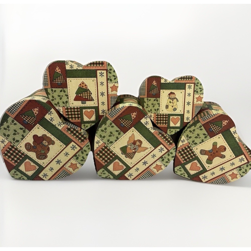 Valerie Parr Hill Christmas Heart Nesting Boxes Set of 5 Holiday Storage 10" VTG